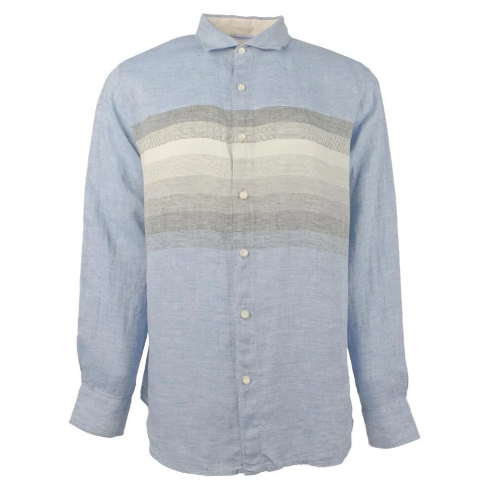Tommy Bahama Mens M 100% Linen Long Sleeve Shirt Raffia Blues Buccaneer Blue